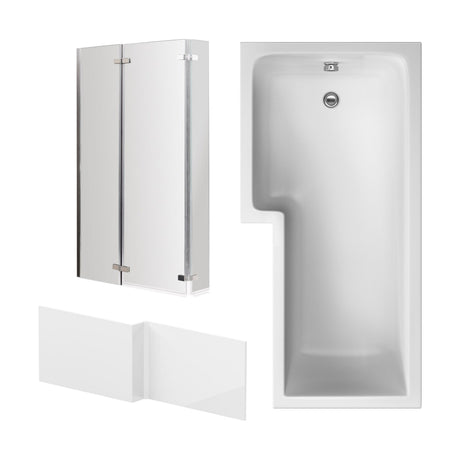 [BBZSS007] L Shape 1700 x 850mmShower Bath Set - Front Panel & 3 Panel Chrome Center Hinge Screen, Left Hand - Cutout