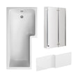 [BBZSS011] L Shape 1700x850 Shower Bath Set - Front Panel & 3 Panel Chrome Center Hinge Screen - Cutout