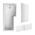 [BBZSS012] L Shape 1700x850 Shower Bath Set - Front Panel & Chrome Square Hinge Screen, Right Hand - Cutout