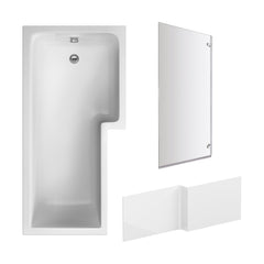 [BBZSS012] L Shape 1700x850 Shower Bath Set - Front Panel & Chrome Square Hinge Screen, Right Hand - Cutout