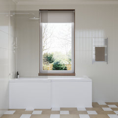 [BBZSS012] L Shape 1700x850 Shower Bath Set - Front Panel & Chrome Square Hinge Screen, Right Hand - Lifestyle 1