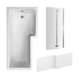 [BBZSS013] L Shape 1700x850 Shower Bath Set - Front Panel & Chrome 2 Panel Center Hinge Screen, Right Hand - Cutout