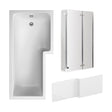 [BBZSS014] L Shape 1700x850 Shower Bath Set - Front Panel & Chrome 3 Panel Center Hinge Screen, Right Hand - Cutout