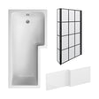 [BBZSS020] L Shape 1700x850 Shower Bath Set - Front Panel & Black Grid Fixed Return Screen, Right Hand - Cutout