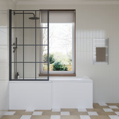 [BBZSS020] L Shape 1700x850 Shower Bath Set - Front Panel & Black Grid Fixed Return Screen, Right Hand - Lifestyle 1