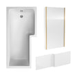 [BBZSS022] L Shape 1700x850 Shower Bath Set - Front Panel & Brushed Brass Fixed Return Screen, Right Hand - Cutout