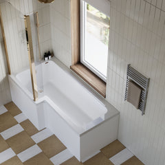 [BBZSS022] L Shape 1700x850 Shower Bath Set - Front Panel & Brushed Brass Fixed Return Screen, Right Hand - Lifestyle 2