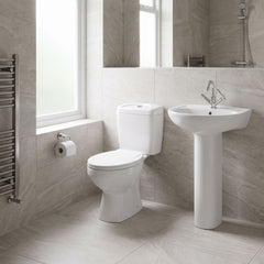 [BCAD001] Anslow Round Ceramic Bathroom Bundle - Toilet Pan with Cistern, Soft-Close Seat & 550mm Basin with Full Pedestal (1TH or 2TH) - Lifestyle 3