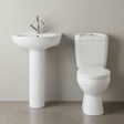 [BCAD001] Anslow Round Ceramic Bathroom Bundle - Toilet Pan with Cistern, Soft-Close Seat & 550mm Basin with Full Pedestal (1TH or 2TH) - Silo