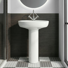 [BCAD002] Anslow Round Ceramic Bathroom Basin and Full Pedestal - 550mm - Silo