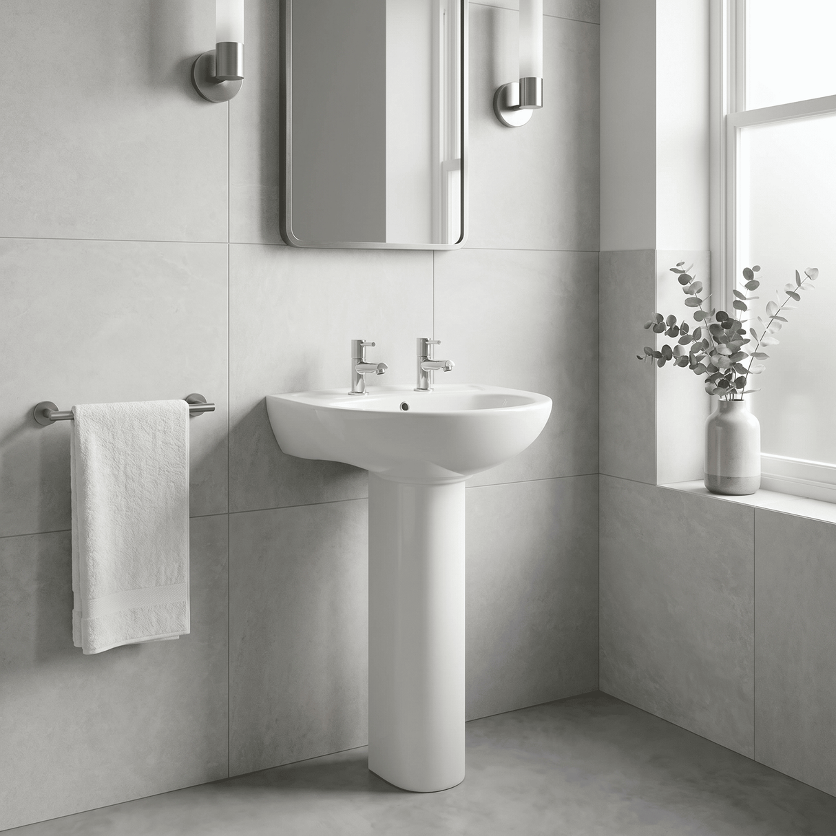 [BCAD003] Anslow Round Ceramic Bathroom Basin and Full Pedestal - 550mm - Lifestyle 1