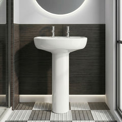 [BCAD003] Anslow Round Ceramic Bathroom Basin and Full Pedestal - 550mm - Silo