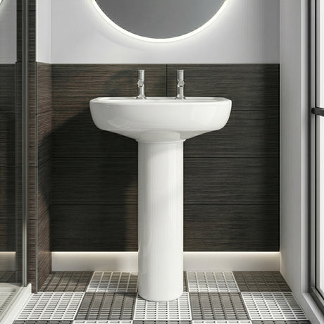 Anslow Round Ceramic Bathroom Basin and Full Pedestal - 550mm