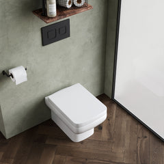 [BCAL005] Meaford Contemporary Square Wall Hung Toilet Pan and Soft Close Seat, 420 x 350 x 525mm - Lifestyle 2