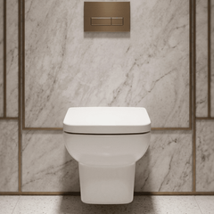 [BCAL005] Meaford Contemporary Square Wall Hung Toilet Pan and Soft Close Seat, 420 x 350 x 525mm - Silo
