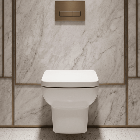 [BCAL005] Meaford Contemporary Square Wall Hung Toilet Pan and Soft Close Seat, 420 x 350 x 525mm - Silo