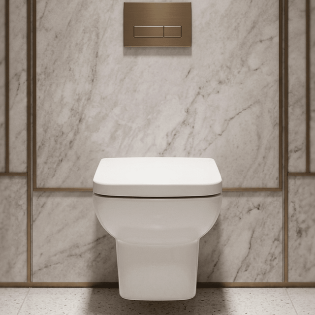 [BCAL005] Meaford Contemporary Square Wall Hung Toilet Pan and Soft Close Seat, 420 x 350 x 525mm - Silo