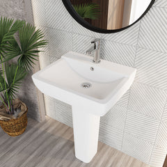 [BCAL025] Meaford Square 1 Tap Hole Ceramic Basin & Full Pedestal, 820 x 550 x 420mm - Lifestyle 2