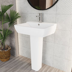 [BCAL025] Meaford Square 1 Tap Hole Ceramic Basin & Full Pedestal, 820 x 550 x 420mm - Lifestyle 3