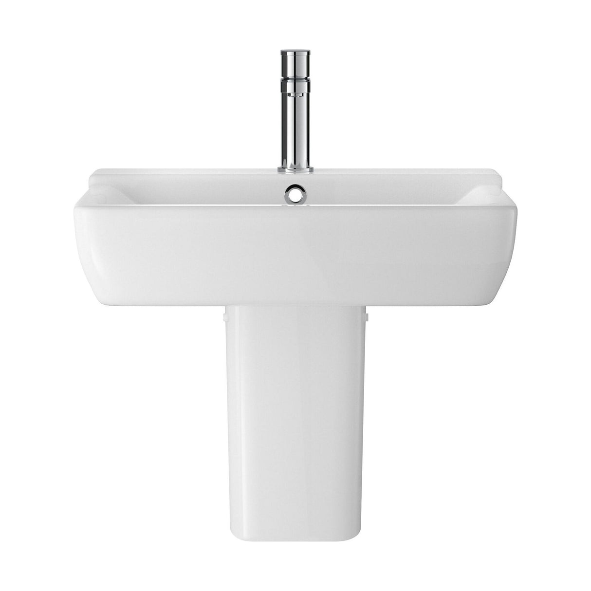 [BCAL026] Meaford Contemporary Square 1 Tap Hole Ceramic Bathroom Sink and Semi Pedestal, 445 x 550 x 450mm - Cutout