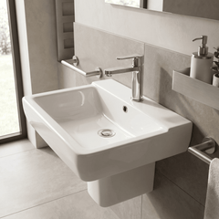 [BCAL026] Meaford Contemporary Square 1 Tap Hole Ceramic Bathroom Sink and Semi Pedestal, 445 x 550 x 450mm - Lifestyle 2