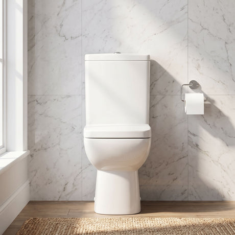 [BCAM020] Balterley Semi Flush to Wall Close Coupled WC Toilet & Seat, Modern Square Design, 825mm - Silo