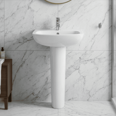 [BCAM021] Soft Square Contemporary 1 Tap Hole Ceramic Basin and Pedestal, Choice of Basin Size - Silo