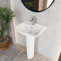 [BCAM022] Soft Square Contemporary 1 Tap Hole Ceramic Basin and Pedestal, Choice of Basin Size - Lifestyle 2