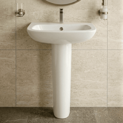 [BCAM022] Soft Square Contemporary 1 Tap Hole Ceramic Basin and Pedestal, Choice of Basin Size - Silo