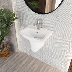 [BCAM023] Balterley 1 Tap Hole Ceramic Basin & Semi Pedestal, Soft Square Wall Hung Bathroom Sink, 450mm - Lifestyle 2