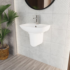 [BCAM023] Balterley 1 Tap Hole Ceramic Basin & Semi Pedestal, Soft Square Wall Hung Bathroom Sink, 450mm - Lifestyle 3