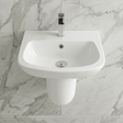 [BCAM023] Balterley 1 Tap Hole Ceramic Basin & Semi Pedestal, Soft Square Wall Hung Bathroom Sink, 450mm - Silo