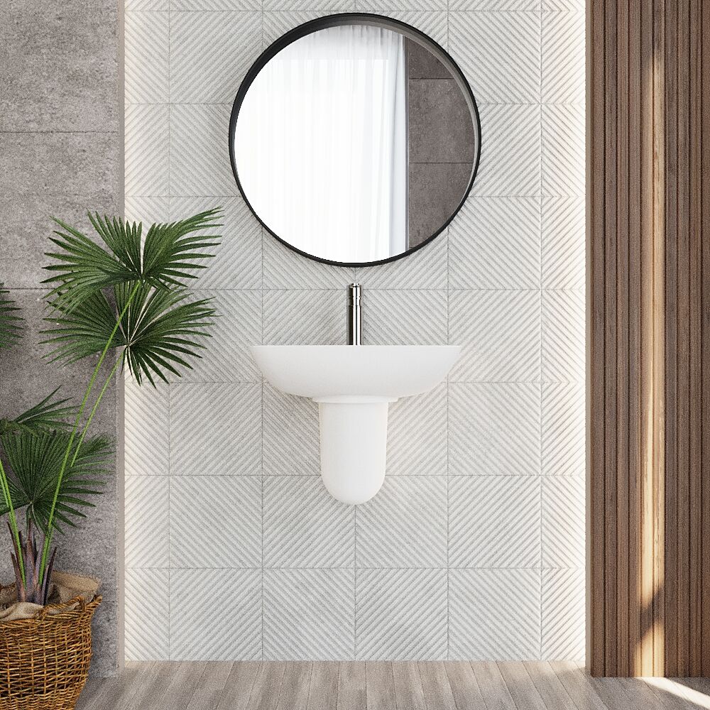 [BCAM024] Soft Square Contemporary 1 Tap Hole Ceramic Basin and Semi Pedestal, Choice of Basin Size - Lifestyle 1