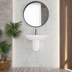 [BCAM024] Soft Square Contemporary 1 Tap Hole Ceramic Basin and Semi Pedestal, Choice of Basin Size - Lifestyle 1