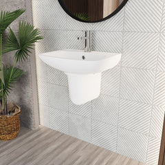 [BCAM024] Balterley 1 Tap Hole Ceramic Basin & Semi Pedestal, Soft Square Wall Hung Bathroom Sink, 500mm - Lifestyle 3
