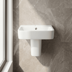 [BCAM024] Soft Square Contemporary 1 Tap Hole Ceramic Basin and Semi Pedestal, Choice of Basin Size - Silo