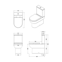 [BCAZ007] Morridge Contemporary Round Rimless Toilet Pan and Cistern - 800 x 375 x 660mm - Technical Drawing