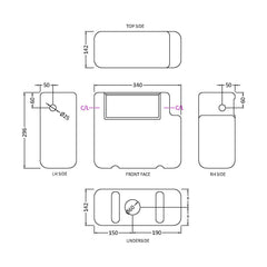 [BCC008] Balterley Modern Universal Water Saving Dual Flush Side Inlet with Round Push Button - Chrome/White - Technical Drawing