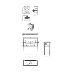 [BCC6M01] Universal Water Saving Dual Flush Side Inlet & Square Dual Flush Button - Choice of Finish - Technical Drawing