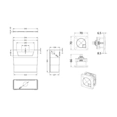 [BCC6M04] Universal Water Saving Dual Flush Side Inlet & Square Dual Flush Button - Choice of Finish - Technical Drawing