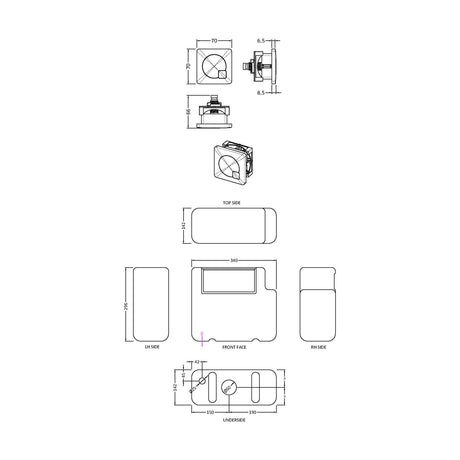 [BCC8M01B] Balterley Universal Water Saving Dual Flush Bottom Inlet with Square Flush Plate - Chrome - Technical Drawing