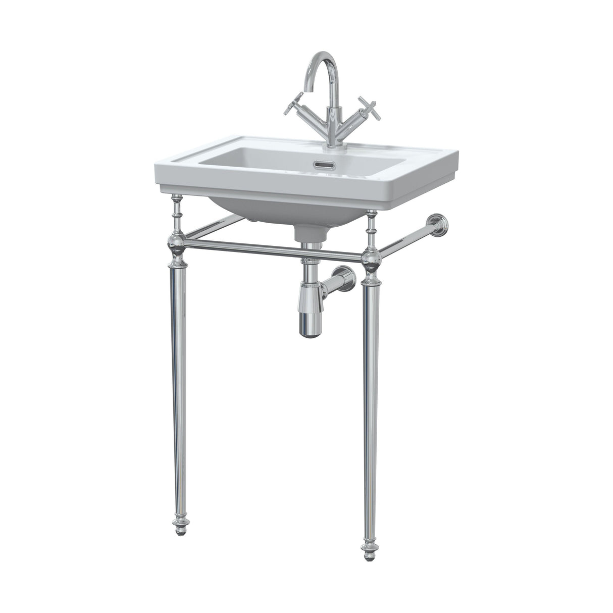 [BCCL502] Traditional 1 Tap Hole Fireclay Basin with Luxury Wash Stand & Bottle Trap  - 500mm - Chrome - Cutout