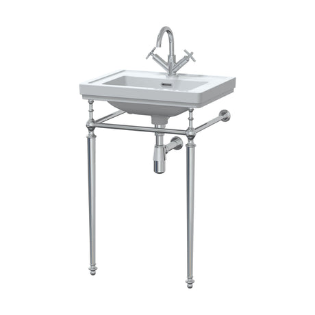 [BCCL502] Traditional 1 Tap Hole Fireclay Basin with Luxury Wash Stand & Bottle Trap  - 500mm - Chrome - Cutout
