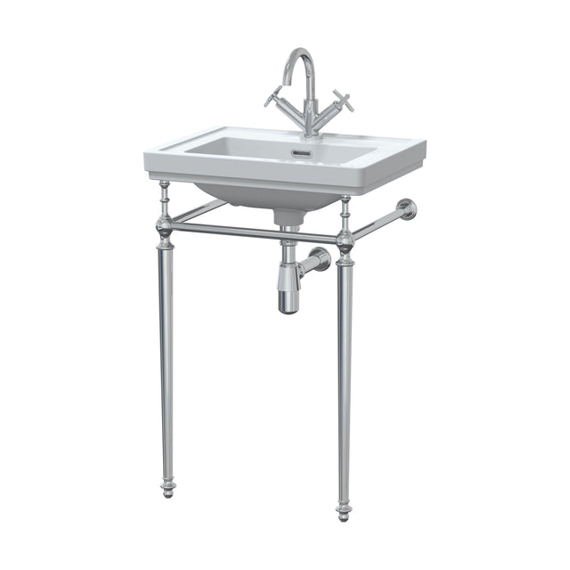 [BCCL502] Traditional 1 Tap Hole Fireclay Basin with Luxury Wash Stand & Bottle Trap  - 500mm - Chrome - Cutout