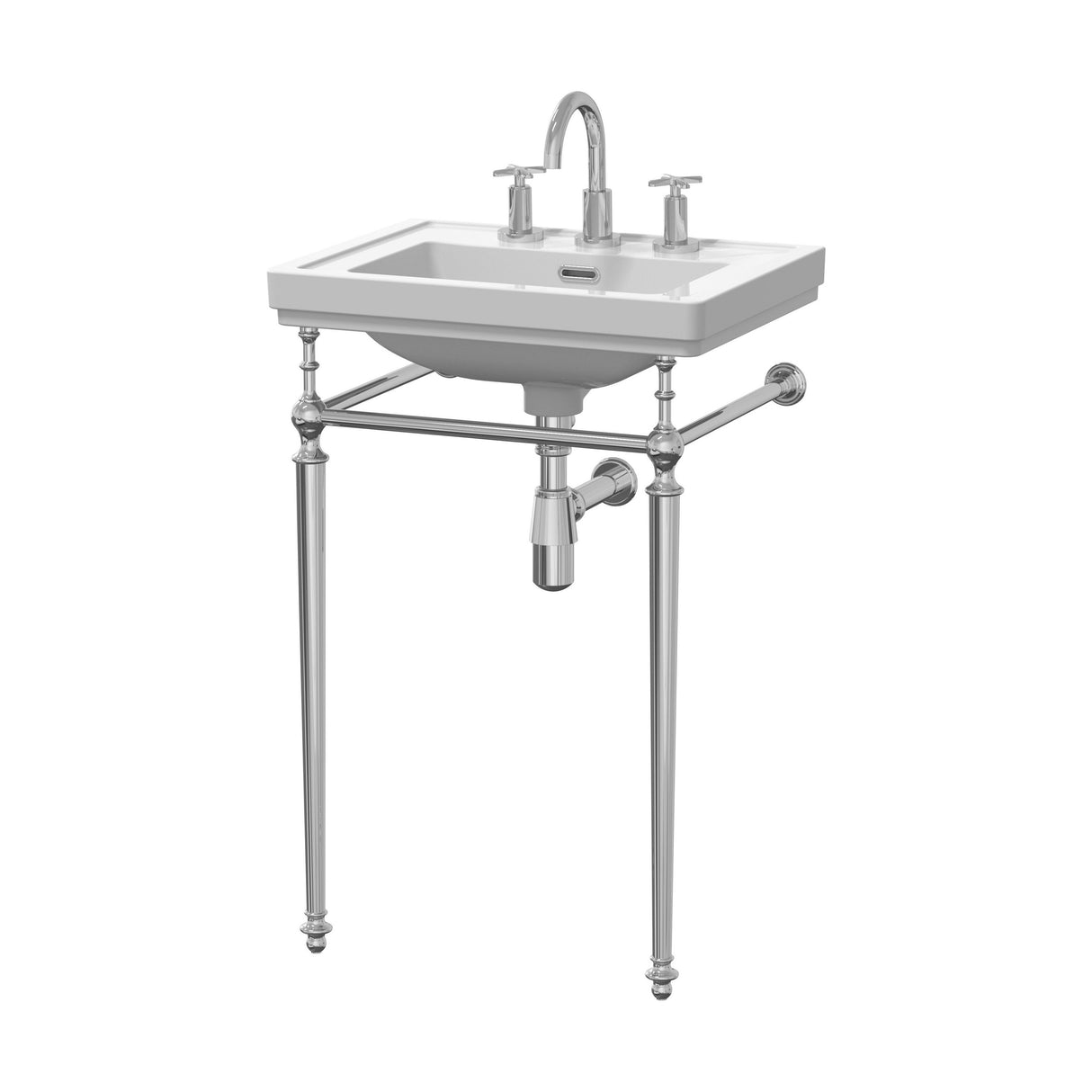 [BCCL532] Traditional 3 Tap Hole Fireclay Basin with Luxury Wash Stand & Bottle Trap  - 500mm - Chrome - Cutout