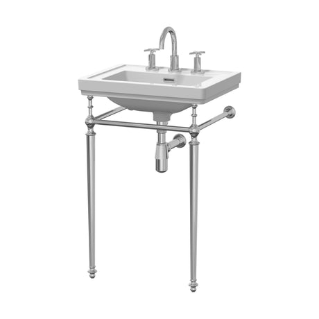 [BCCL532] Traditional 3 Tap Hole Fireclay Basin with Luxury Wash Stand & Bottle Trap  - 500mm - Chrome - Cutout