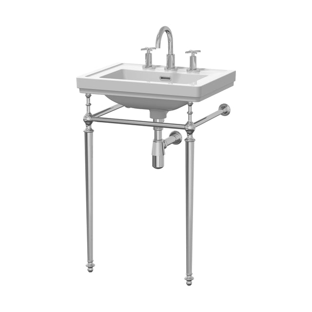 [BCCL532] Traditional 3 Tap Hole Fireclay Basin with Luxury Wash Stand & Bottle Trap  - 500mm - Chrome - Cutout