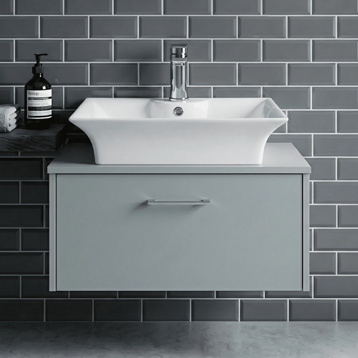 [BCCT005] Balterley Modern Bathroom Rectangular Vessel Basin for Countertop, White Vitreous China, Contemporary Design, 496 mm - Silo