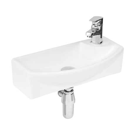 [BCCT160] Balterley Modern Bathroom Wall Hung Basin Left Hand 1 Tap Hole, White Vitreous China, Soft Square Design, 450 mm - Cutout