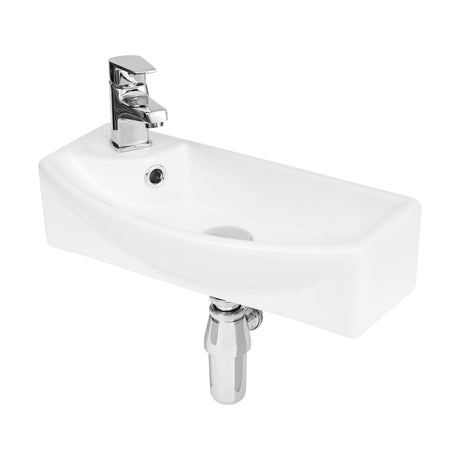[BCCT161] Balterley Modern Bathroom Wall Hung Basin Right Hand 1 Tap Hole, White Vitreous China, Soft Square Design, 450 mm - Cutout